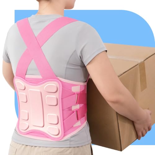 Back Brace Lumbar Support Belt for Pain Relief Men Women Work Lifting - color: Pink, size: X-Large