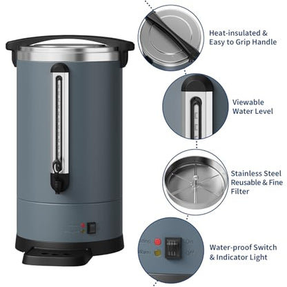 Garvee 18 L/120 Cups Coffee Urn- 4.8 gal Double Wall Commerical Coffee Maker for Buffet Catering Wedding Gathering,Large Capacity Hot Coffee Dispenser,Stainless Steel Hot Water Urn-Grey - color: Gray, size: 120 Cups/18L