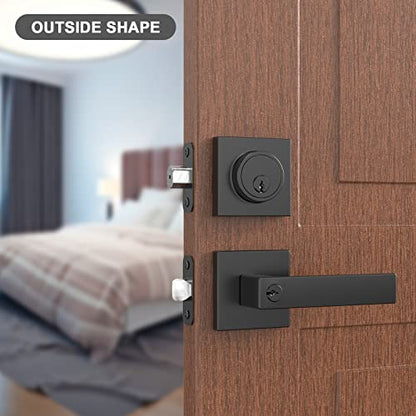 BAOLONG Deadbolt Lock and Door Knob Set,Exterior Door Lock Set, Entry Door Locksets for Front Door Handle with Single Cylinder Deadbolts, Keyed Alike 2 Pack Matte Black. - size: 2 Pack