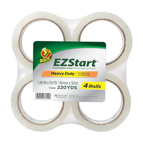 Duck Brand EZ Start Packing Tape Refill, 4 Rolls, 1.88 Inch x 54.6 Yard, Clear (280068) - size: 4 Rolls