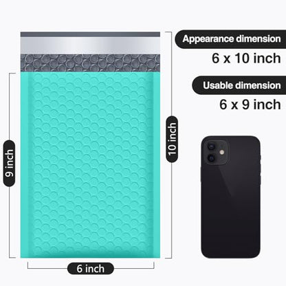 UCGOU Bubble Mailers 6x10" Teal Usable Size 6x9" Padded Envelopes 25 Pack - color: Teal, size: 6x10" 25PC