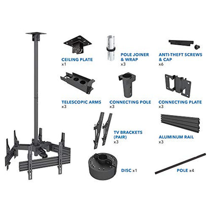 Mount-It! Triple TV Ceiling Mount, 3-Screen Commercial Bracket, 32-65" - style: Triple