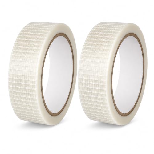 Skyhi Crossweave Reinforced Tape Set of 2, 25mm x 10m Each, Transparent Bi-Directional Filament Strapping Tape, Fiberglass Reinforced Heavy Duty Tape for Cricket Bat, Packing & Sealing
