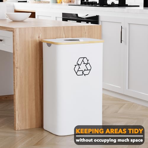 SpaceAid Recycling Bin for Kitchen 26 Gallon, 100L Recycle Bin with Lid and 2 Reusable Inner Bags, for Bottle Can Glass Plastic Stickers, White - color: White