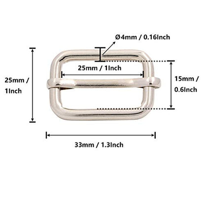 BIKICOCO Metal Slide Adjuster Buckle Tri-Glides with Movable Center Bar, for Straps, 1 x 0.6 Inch, Silver, Pack of 20 - color: Silver X 20 Pcs
