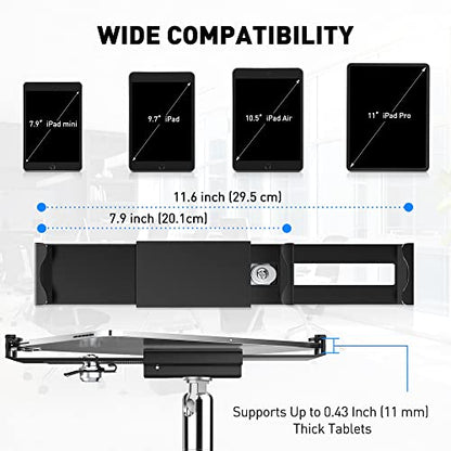 AboveTEK Universal Tablet Holder, Steel and Aluminum, Adjustable, Anti-Theft, 70.9 Inch Cable, Fits 7-13 Inch Tablets, Retail Security