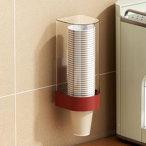 Cup Dispenser Pull Type Wall Mount Cup Holder for Water Cooler Fit 5-8 oz Disposable Paper/Plastic Cups, Dust-Proof for Home Kitchen Office Restaurant Gym, Large-Red