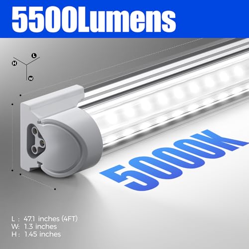 Barrina T8 LED Shop Lights 4FT, 40W 5500LM 5000K, High Output Tube, 6 Packs - color: 5000K, size: 4ft-6 Packs