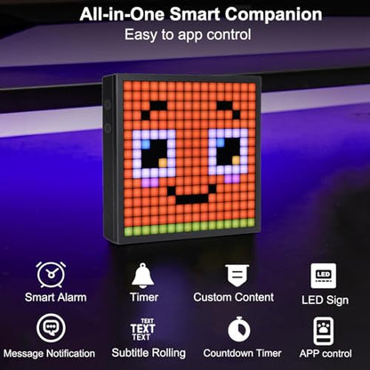 16x16 Programmable LED Pixel Screen, Digital Alarm Clock Matrix Panel, Pixel Light Art Display with APP Control, DIY Graffiti Animation Message Board Gift for Gamers Men&Women, Him/Her, Boys & Girls - size: 16*16