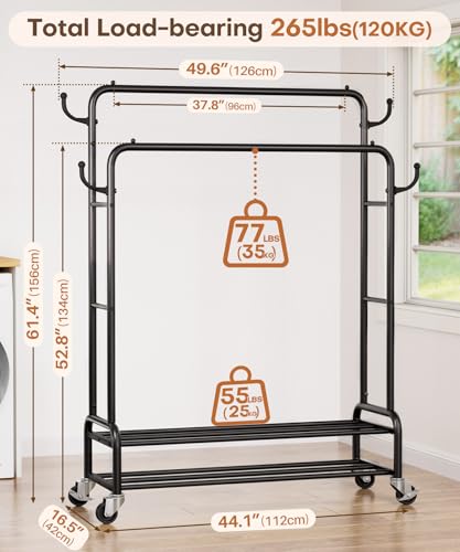 Homde Sturdy Garment Rack for Bedroom: 265 lbs Heavy Duty Clothes Organizer - color: Black, size: 44"