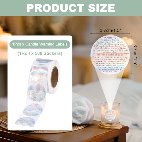 MECCANIXITY Candle Warning Labels 1.5" Laser Silver Warning Stickers 500Pcs - color: Laser Silver With E Style