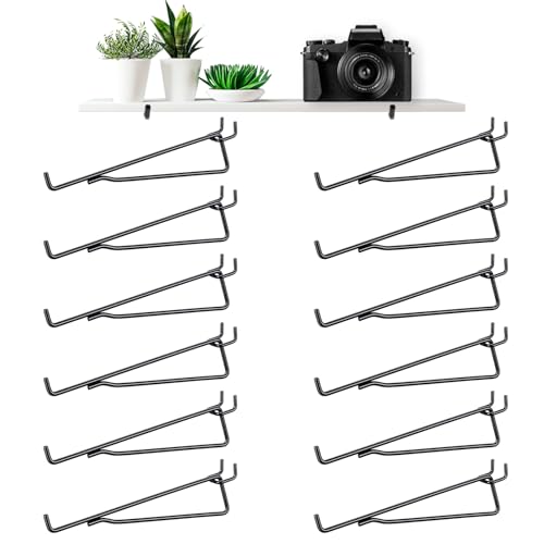 12 Pcs 8" Pegboard Shelf Hooks, 1/4" Peg Board Organizer Accessory Fits 1/4 Black Pegboard Organizer Accessories for Workbench, Garage, Craft Room, Retail Shop