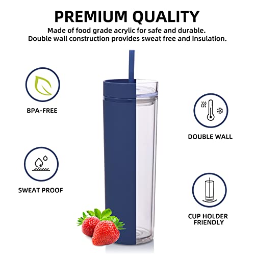 Volhoply 20oz Tumbler with Lid and Straw 8 Pack,Double Wall Plastic Skinny Tumblers Bulk,Reusable Travel Cute Coffee Mug,BPA Free Matte Acrylic Water Cups With Straw for Party,DIY Gifts(Navy, 8 Set) - color: Navy