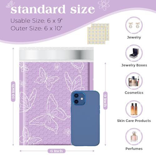 Metronic Bubble Mailers 6x10 Inch 50 Pack Purple Butterfly Padded Mailers - color: Purple Butterfly, size: 6x10" 50PC