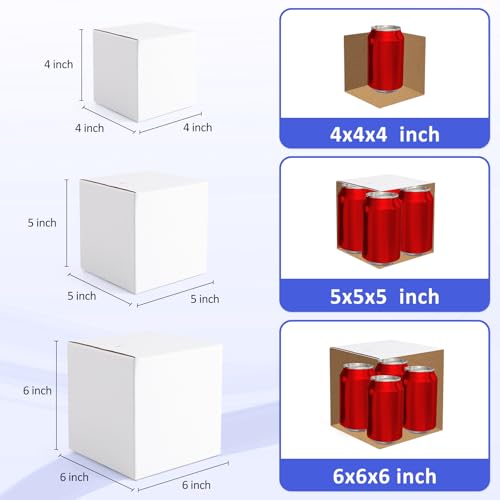 Eupako 12 Pack Small Shipping Boxes Assorted Sizes, 4x4x4 & 5x5x5 & 6x6x6 4 PCS Each Small Boxes, White Corrugated Box Mailers, Cardboard Boxes for Packaging Small Business, Mailing - size: 4x4x4 & 5x5x5 & 6x6x6 Inches