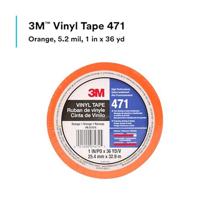 3M Vinyl Tape 471, 1 in x 36 yd, Orange, 1 Roll, Orange Floor Tape - size: 1 in x 36 yd, style: 1 Roll