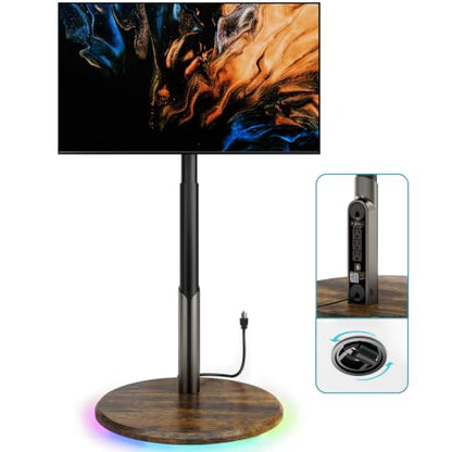 Mobile TV Stand with Power Outlet, Rolling TV Cart for 27-70 Inch OLED LED Monitors, 6 Levels of Height Adjustment, Ambient RGB Lighting on The Bottom Wheels Holds up to 88lbs - color: Rgb Light