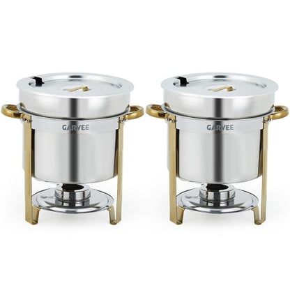 GarveeHome 7QT Round Soup Chafer Sets of 2, Commercial Soup Warmer with Pot, Notched Lids & Fuel Holders, Stainless Steel Food Warmer for Buffets Parties Wedding Banquets Catering, Gold - color: Gold, size: 7QT-2 Pcs