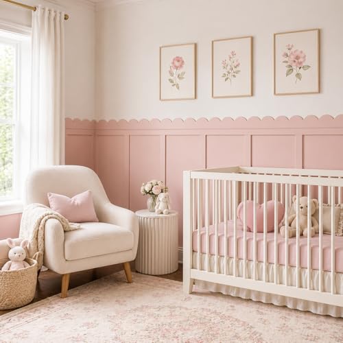 Geetery 12 Pcs Solid Wood Scalloped Wall Panel for Nursery, 47"x 95"