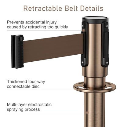 2Pack Stanchions with Retractable Belt and 2Pcs Hemp Rope (Rose) - color: Rose