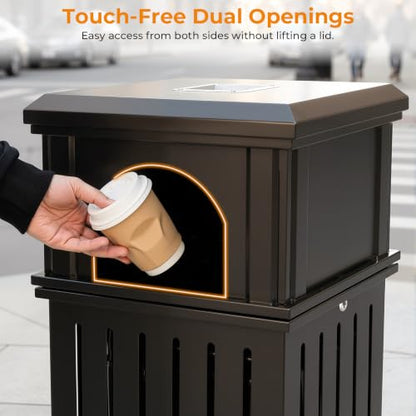BEAMNOVA Commercial Outdoor Trash Can with Lid, Black, 17.7 * 37.4 in - color: Black, size: 17.7*17.7*37.4 in