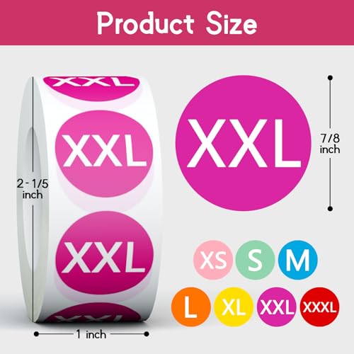 7/8" Round Color Clothing Size Stickers, 7 Rolls, 3500 Labels - color: 7 Colors