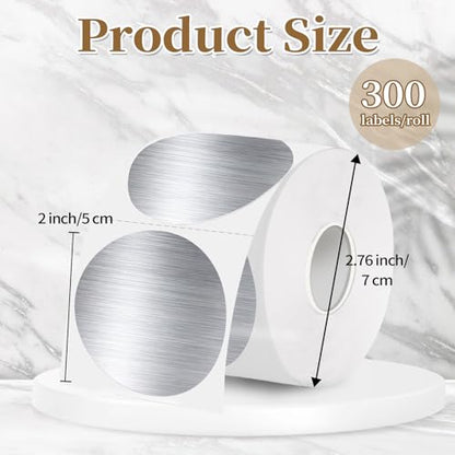 2 Inch Holographic Thermal Labels,Silver Round Thermal Printer Labels,Printable Round Thermal Printer Labels Self-Adhesive Direct Thermal Label(300pcs Brushed Silver) - color: Brushed Silver, size: 2 inch