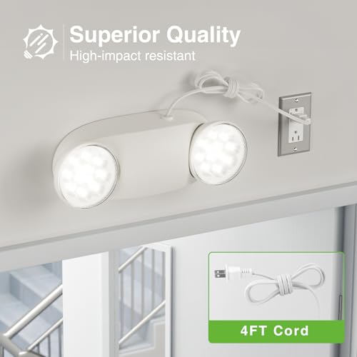 FREELICHT 6 Pack Emergency Lights with Battery Backup, AC 120V, Two Head Adjustable, LED Emergency Lighting Fixture for Business Commercial Use with 4FT Plug in Cord, UL Listed - size: 6 pack