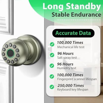 Smart Door Knob Fingerprint Door Lock 4-in-1 Keyless Entry (Fingerprint/App/Code/Key) with Auto-Lock Easy Install for Home/Bedroom/Office-Silver - color: Silver