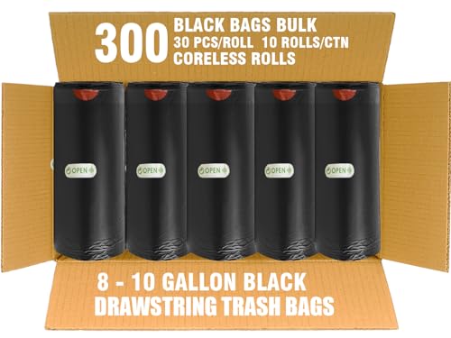 BEIDOU-PAC 8-10 Gallon Trash Bags Drawstring, 300 Count Bulk, Black & Unscented Multi-purpose Garbage Bags for Business Home Bathroom Kitchen Commercial and Industrial - style: 8-10 Gallon |300 Count