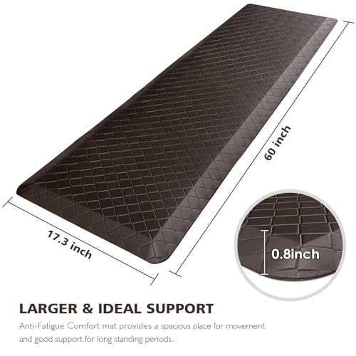 HappyTrends Kitchen Floor Mat - 4/5 Inch Thick Anti-Fatigue Kitchen Rug - color: Chocolate, size: 60"L x 17.3"W x 0.8"Th
