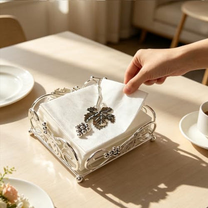 Flat Napkin Holder with Weighted Arm for Kitchen and Table, Heavy Duty Tissue Dispenser for Kitchen Dining Tabletop Restaurant Picnic Indoor Outdoor (Silver)