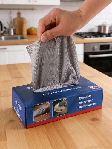 20 Pack Microfiber Cleaning Cloth, Cleaning Rags, Lint-Free, Ultra Absorbent Reusable Towels for Home, Kitchen, Car, Garage or Shop, Dish Rags, 8" x 8", Grey