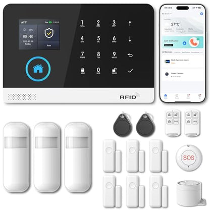 Home Security Systems for House,16Piece Instant App Alerts Alarm System - color: Black & Blue