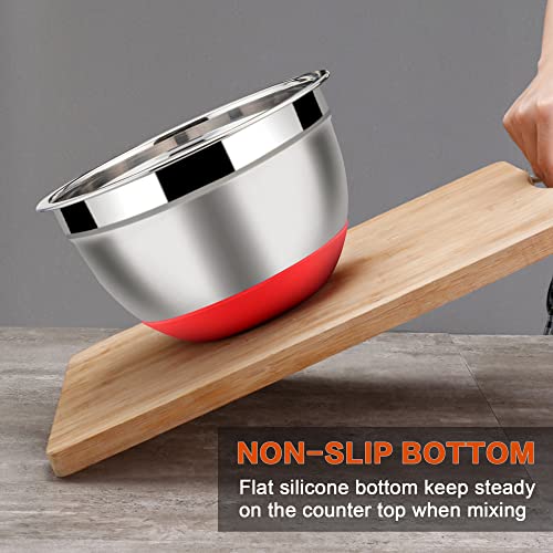 LIANYU Mixing Bowls Set of 6 with Airtight Lids, Non-slip Bottom - color: Red, style: Anchor Base with Airtight Lids
