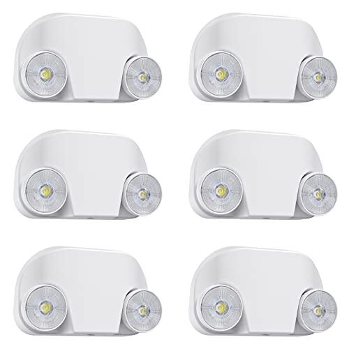 Led Emergency Light with Remote Capable, Adjustable LED Lamp Heads Exit Lighting, Backup Battery White Emergency Lights, 120V-277V Dual Voltage, UL Certified (6 Pack)