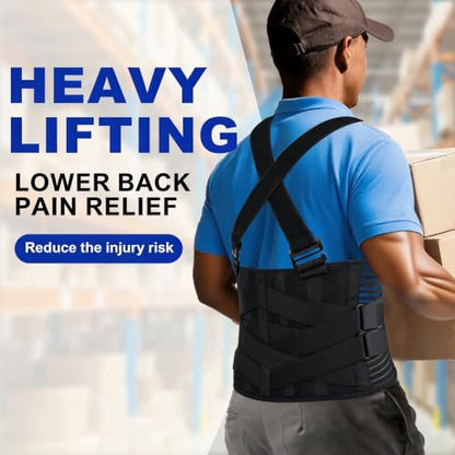 Lower Back Brace with Shoulder Straps,Heavy Lifting Lumbar Support, L/XL - style: L(39.5"- 44")