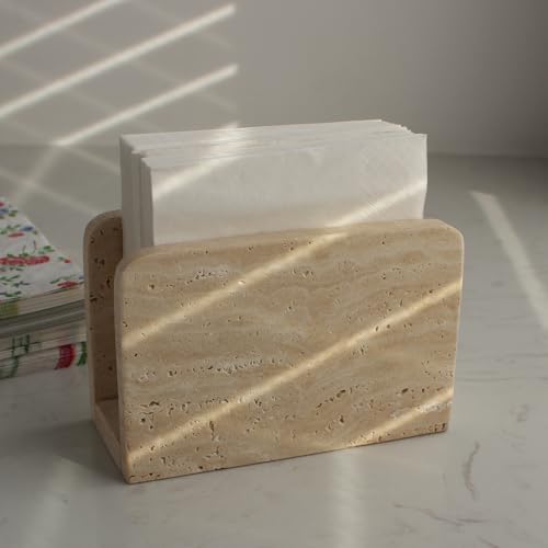 Natural Travertine Napkin Holder for Table, Upright Napkin Dispenser for Kitchen Dining Farmhouse Cocktail Picnic Bar 5.9x3.9x2.8 inches