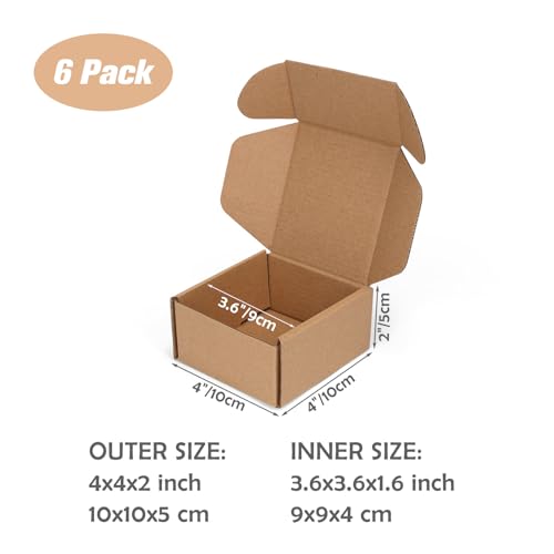 4x4x2 inch Small Shipping Boxes, Set of 6 Mailer Boxes, Brown - color: Brown, size: 4x4x2 inch 6 Pack