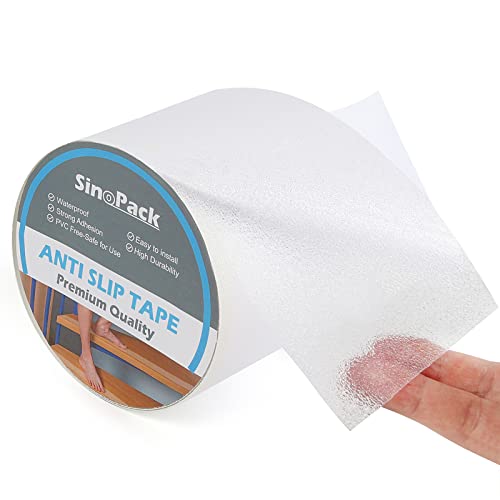 Clear Non Skid Tape 4Inch x 30FT Grip Tape Heavy Duty Waterproof Non Slip Roll Easy to Cut Waterproof for Stairs Safety Non Skid, Comfortable for Bare Foot - color: Clear
