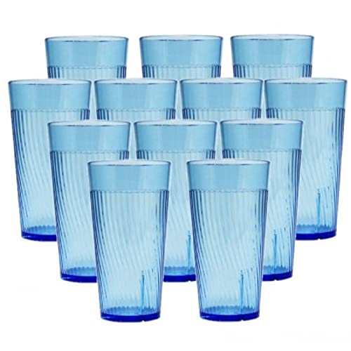 TrueCraftware- 14 oz. Belize Tumbler/Drinking Cups Blue Polycarbonate Set of 12-Premium Iced Tea Glasses Stackable Reusable Drinking Glasses Dishwasher Safe Break-Resistant for Home Restaurants - color: Blue, size: 14 oz