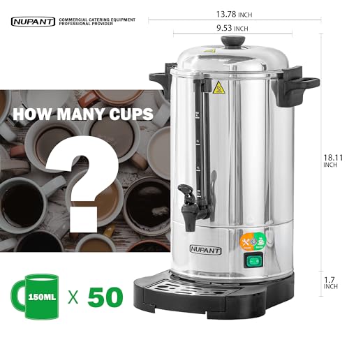 NUPANT Commercial Coffee Urn 50 Cup/8L Coffee Dispenser with Upgraded Percolator, Double Wall 304 Stainless Steel Hot Water Urn Beverage Dispenser, Keep Warm Large Coffee Maker for Catering Party - size: 50 Cup / Double Wall