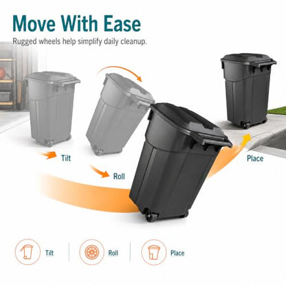 45-Gallon Outdoor Wheeled Trash Can with Attached Lid, Black - size: 45