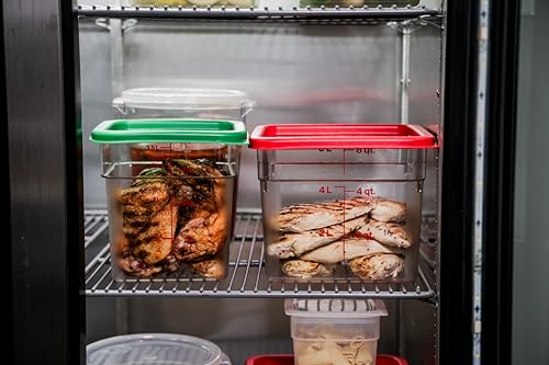 Cambro Food Storage Container with Lid - 6 QT (Quart) Square, Classic Series with Red Lid, Commercial Grade for Food Prep, Clear, 2 Pack - size: 6 QT + Lid (Pack of 2)