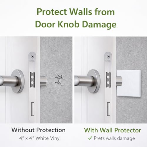Wall Protector from Door Knob, 4" Square, White, 4 Pack
