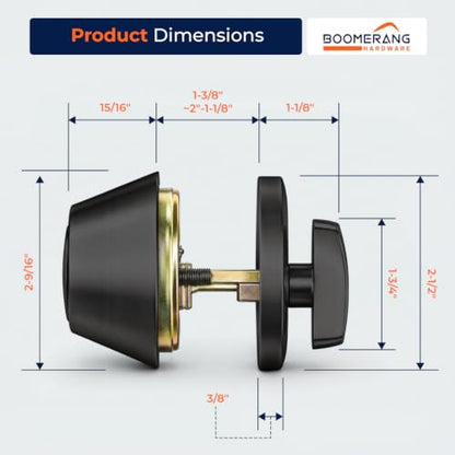 Boomerang DB7431 Heavy-Duty Designer Commercial Deadbolt Lock, 5-Pin - color: Matte Black (US19), style: 5 Pin Cylinder