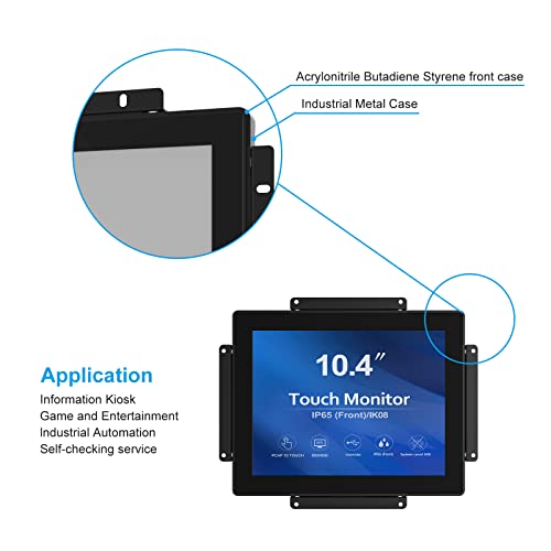 GreenTouch 10.4 inch 10 Points Front Waterproof Industrial Open Frame PCAP Touch Screen LCD Display Monitor 800x600 Black - size: 10.4 in