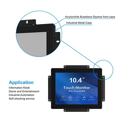GreenTouch 10.4 inch 10 Points Front Waterproof Industrial Open Frame PCAP Touch Screen LCD Display Monitor 800x600 Black - size: 10.4 in