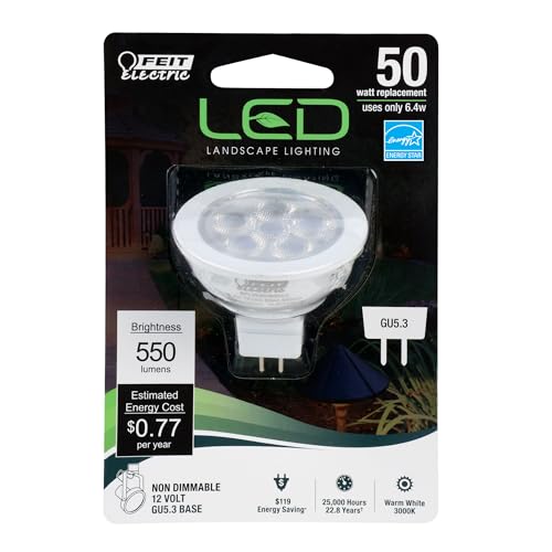 Feit Electric LED MR16 Bulb, 50W Equivalent, GU5.3 Bi-Pin Base, Non-Dimmable, 550 Lumens, 3000K Warm White, Track Light Bulbs for Landscaping, 22-Year Lifetime, BPLVEXN/830CA/6, 6 Pack - size: 50-Watt LED