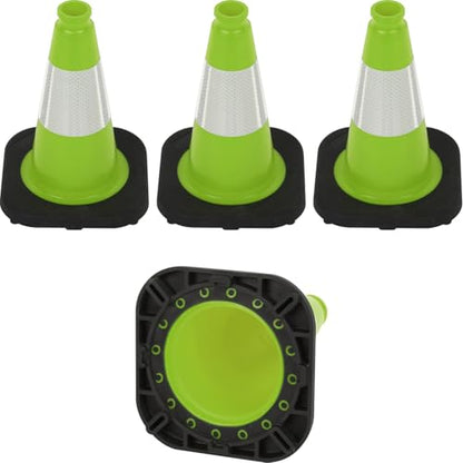 Fluorescent Orange/Green PVC Traffic Cones, Heavy Black Base Parking Lot Cone Structurally Stable Weatherproof Road Construction Safety Cones (4, Green, 12" Small) - size: 12" Small